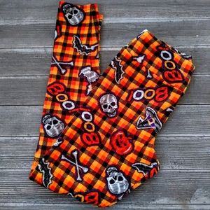 Orange Fleece Halloween Web print Leggings Juniors